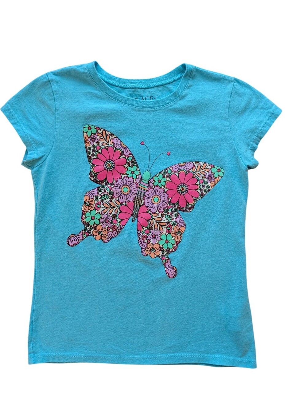 The Children's Place Girls Turquoise Short Sleeve Tee Butterfly Size S 5/6